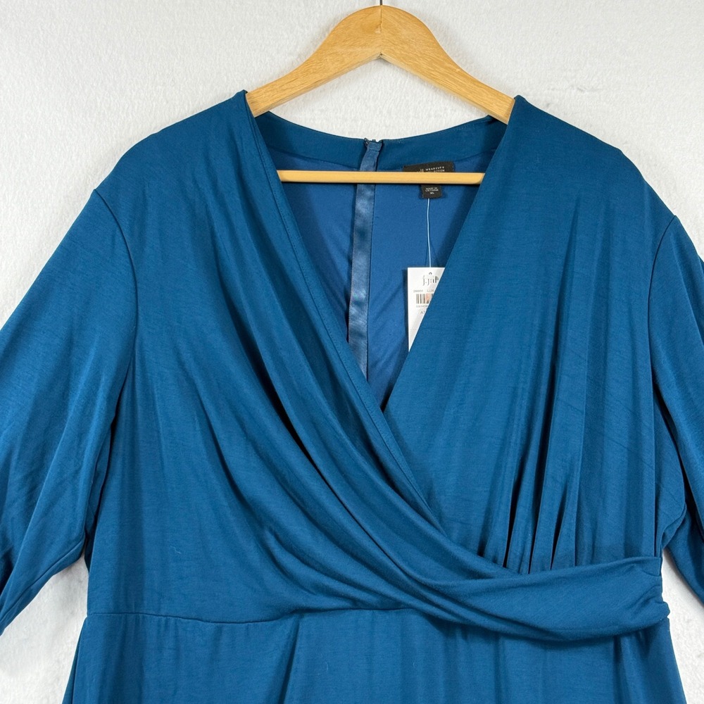 J. Jill Dress Womens XL Atlantic Blue Faux Wrap Short Sleeve Wearever Minimalist - Picture 2 of 9